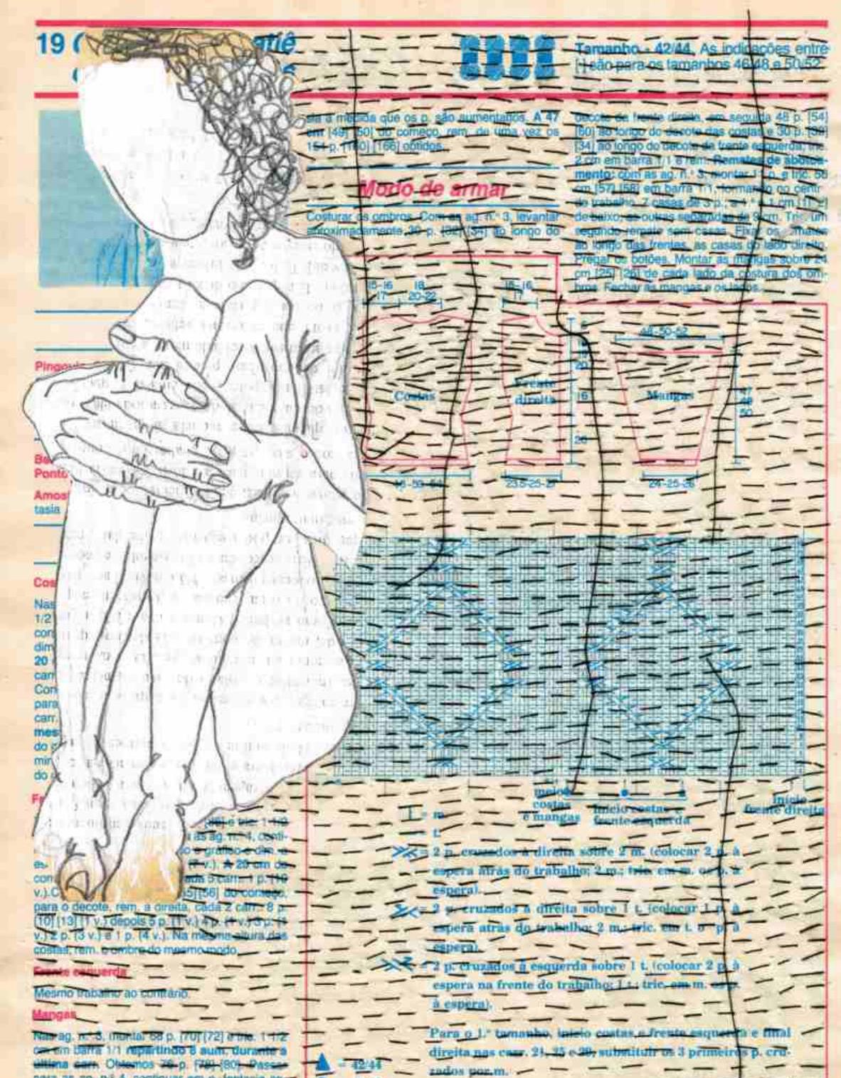 Com si mesma, 2016. Desenho bordado sobre papel, 29,7x21cm.