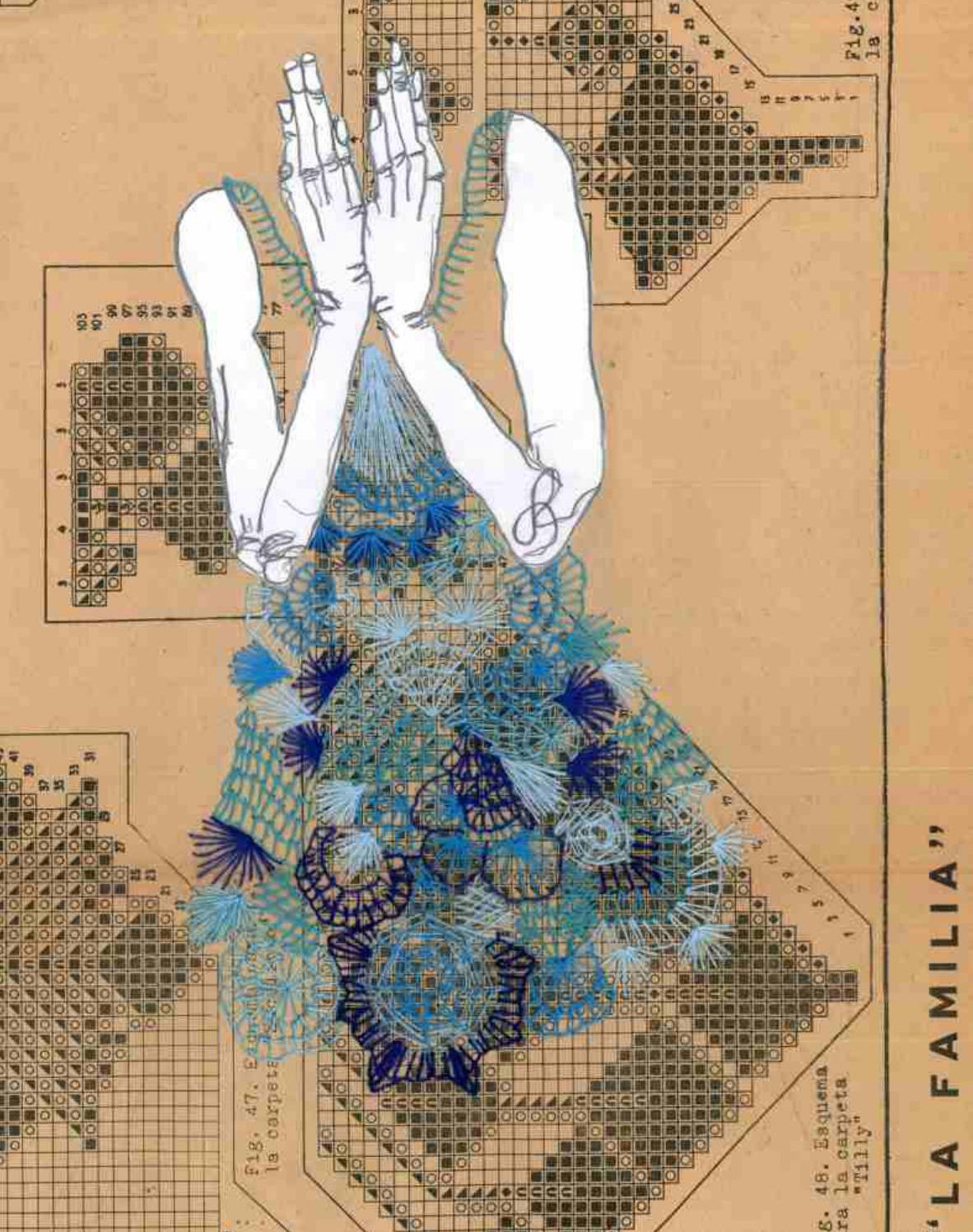 Fiapo azul, 2016. Desenho bordado sobre papel, 29,7x21cm.