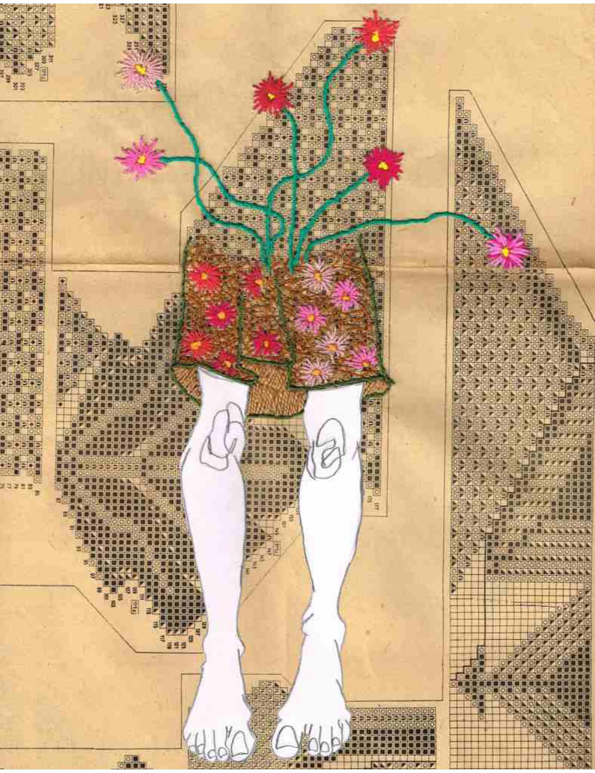 Mulher adubo, 2016. Desenho bordado sobre papel, 29,7x21cm.