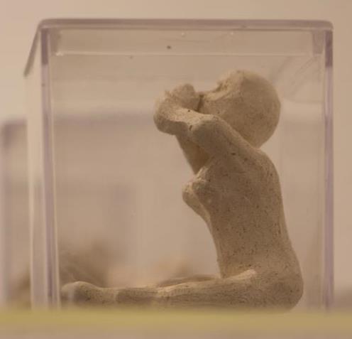 Singulares (detalhe), 2018. Cerâmica e acrílico, 40 caixas de 5x5cm e 4 prateleiras de 120x3cm.