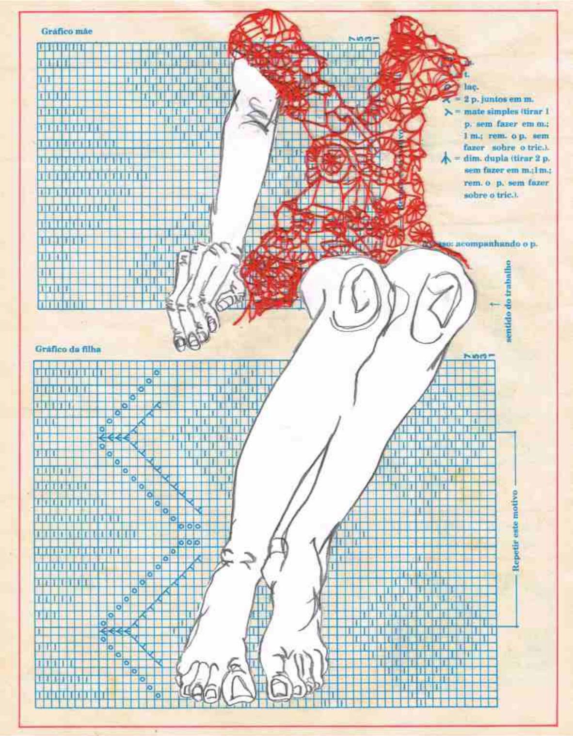 Tal mãe tal filha, 2016. Desenho bordado sobre papel, 29,7x21cm.