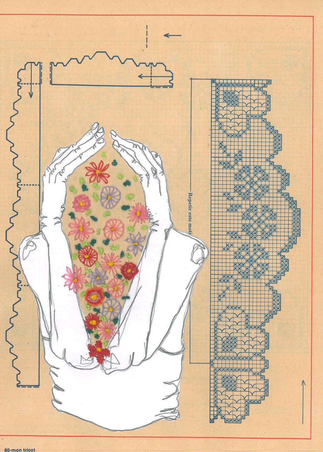 Apreender, 2015. Desenho bordado sobre papel, 29,7x21cm.