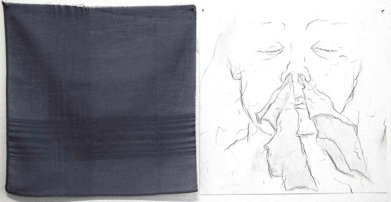 Corpo vencido II, 2018. Lenço e grafite sobre papel, 22x22cm.