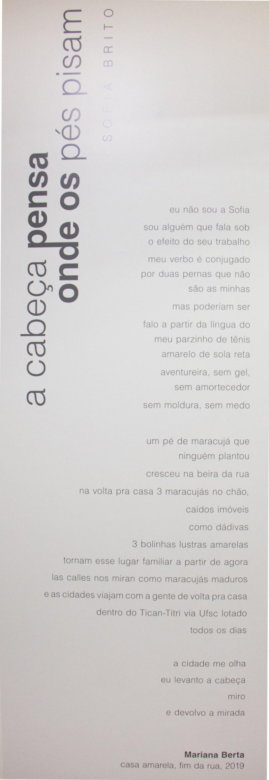 Exposição a cabeça pensa onde os pés pisam, de Sofia Brito.