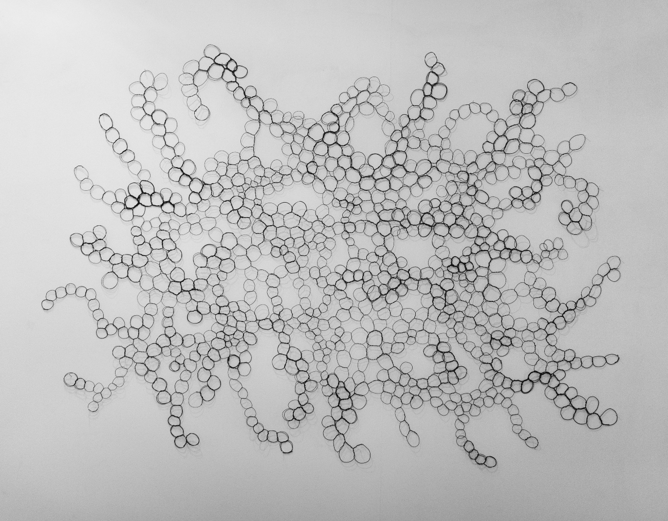 Sem título, 2011. Fio metálico revestido e prego sobre parede, 120x140x1,8cm.